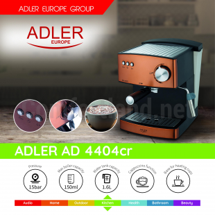 Открыть галерею Кофеварка рожковая Adler AD 4404 kofevarka-rozhkovaya-adler-ad-4404